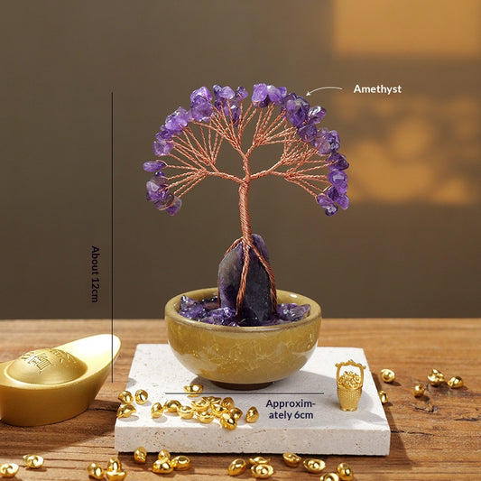 Crystal Money Tree Ornament | Handmade Gemstone Tree for Positive Energy & Good Luck (7 Colours) - undefined