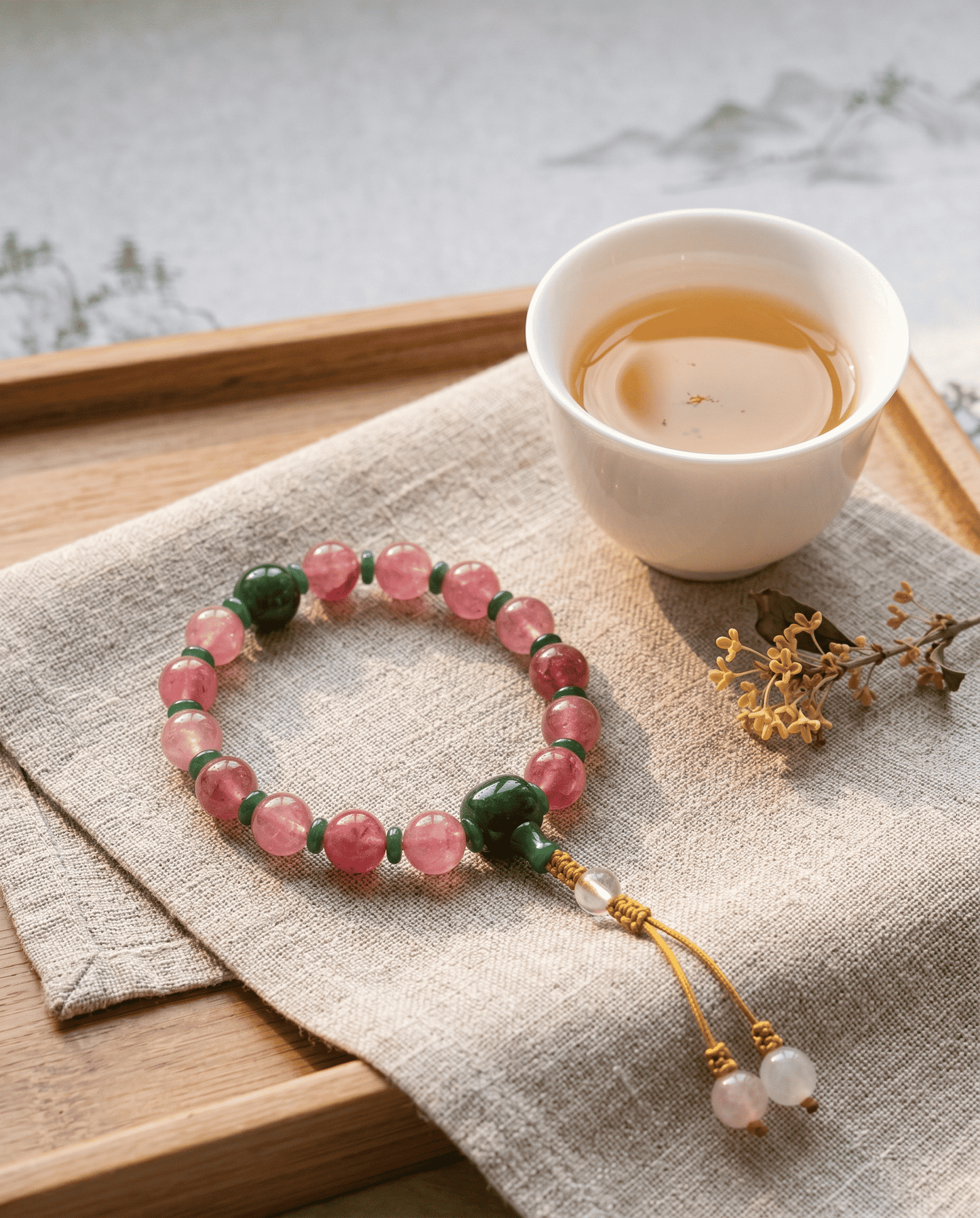 18-Bead Pink Chalcedony Bracelet | Temple-Inspired Design for Positive Energy & Romantic Charm - Blissette