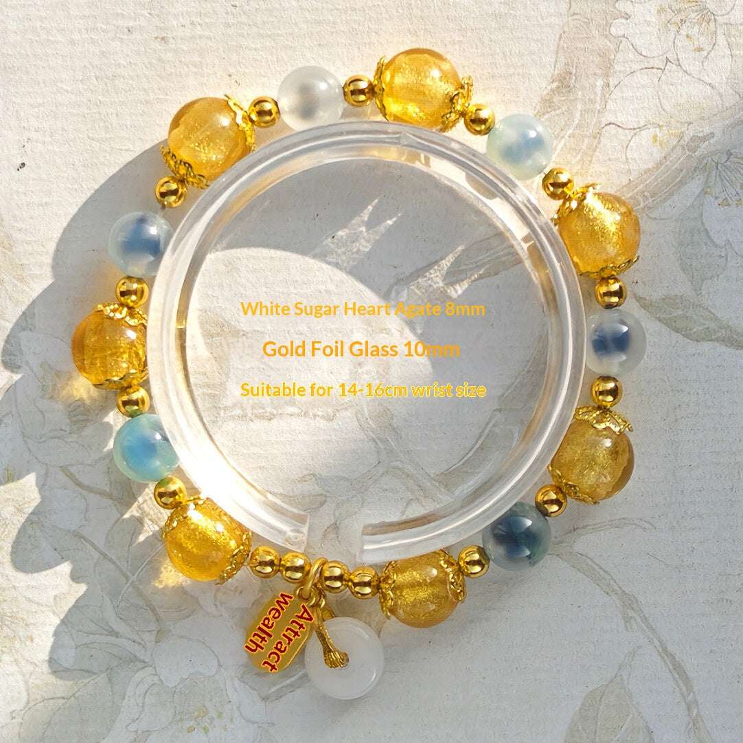 Sugar Heart Agate Half-Sugar Bracelet | Gold Foil Glass Design | Panjiayuan Premium Quality 2026 | New Chinese Style - Blissette