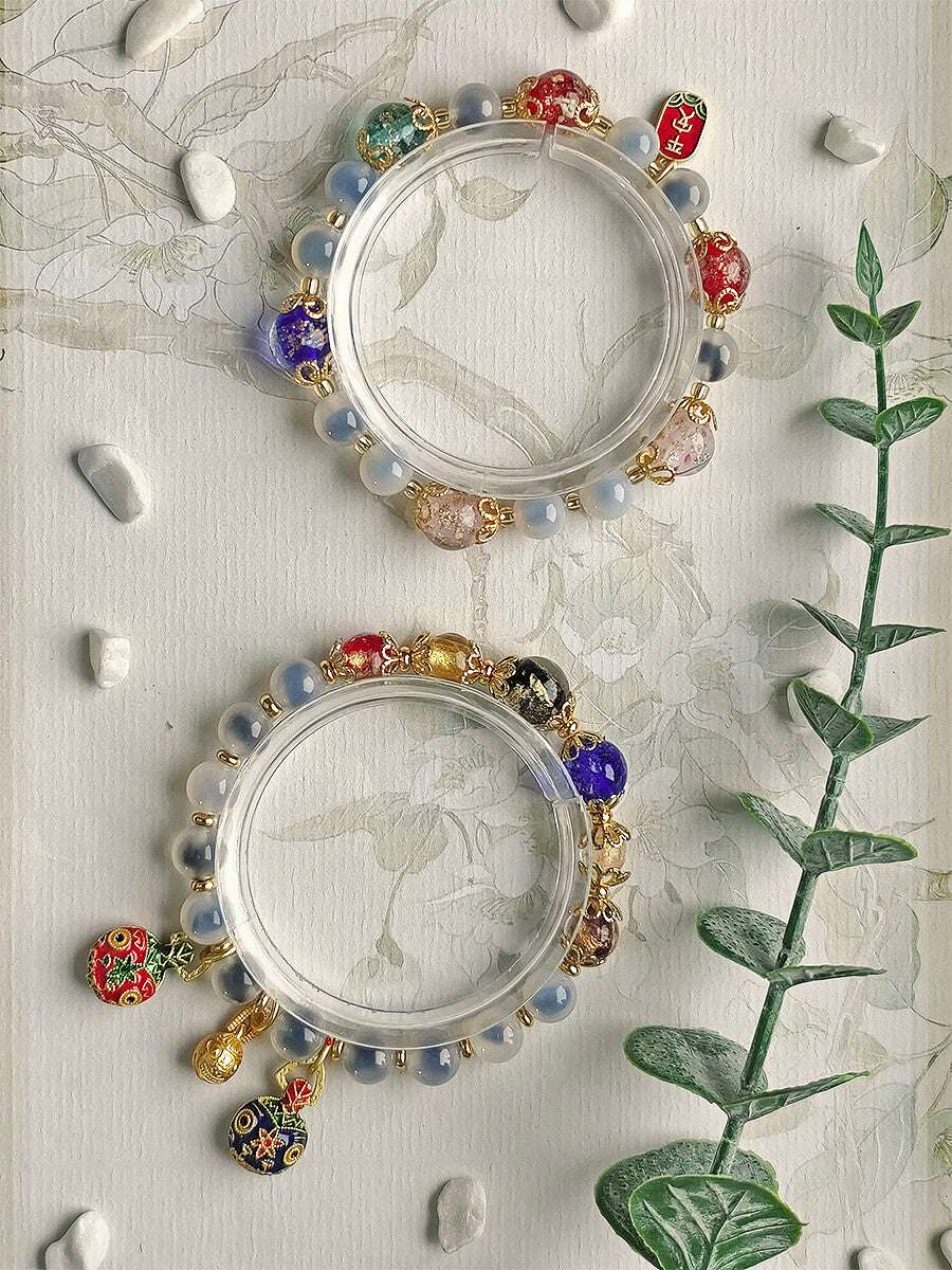 Gold Foil Liuli Glass Luminous Candy Heart Agate Bracelet | Temple Style Semi-Sugar Design | New Chinese Zen Jewelry with Family Charm - Blissette