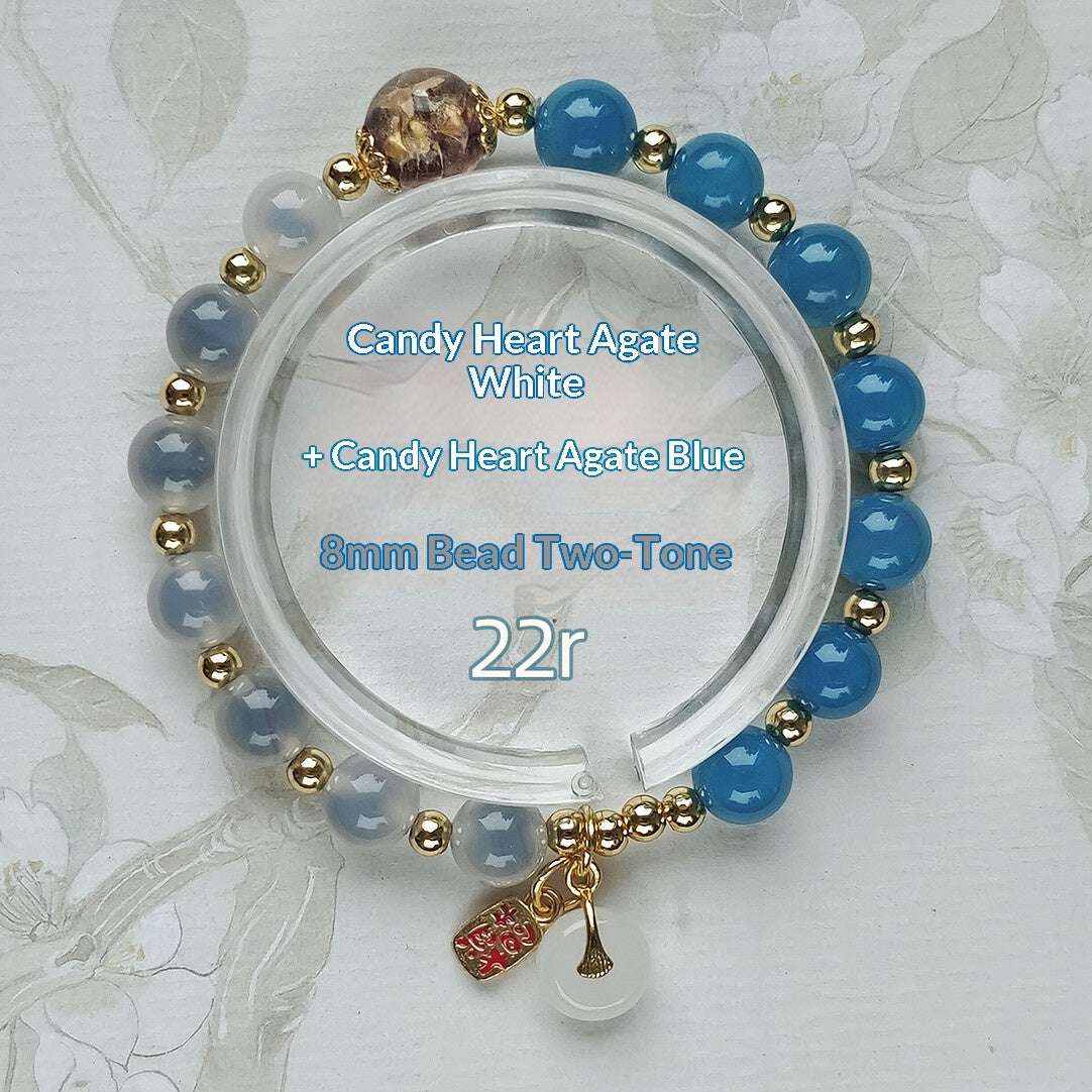 Gold Foil Liuli Glass Luminous Candy Heart Agate Bracelet | Temple Style Semi-Sugar Design | New Chinese Zen Jewelry with Family Charm - Blissette