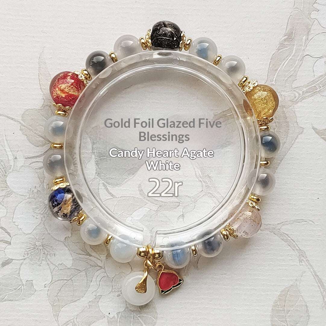 Gold Foil Liuli Glass Luminous Candy Heart Agate Bracelet | Temple Style Semi-Sugar Design | New Chinese Zen Jewelry with Family Charm - Blissette
