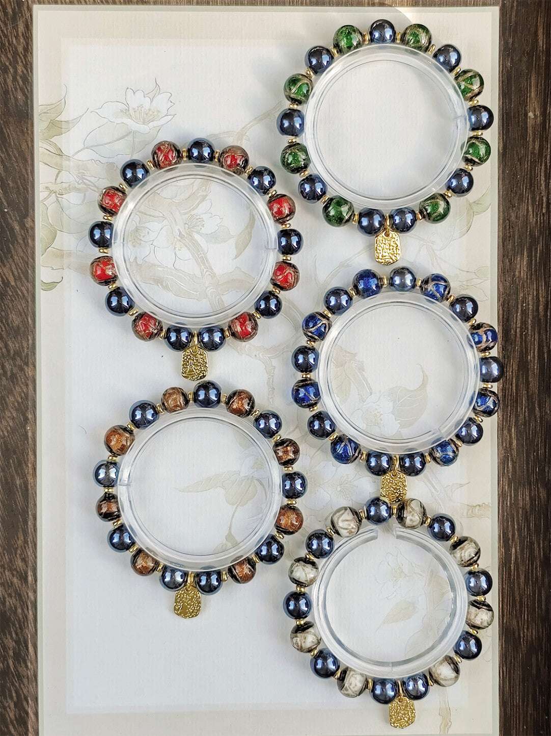 Beijing Temple Style Bracelet | Gold Sand Iridescent Ceramic & Blue Gold Foil Glass | Matte Black Porcelain Beads | Unisex Minimalist Design - Blissette
