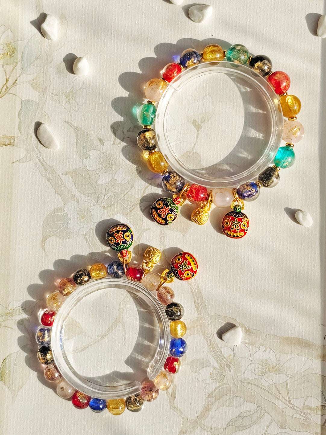 Beijing Temple Style Bracelet | Multi-Gem Gold Sand Glass & Amethyst | Five Blessings "Gold Swallowing Beast" | New Chinese Style - Blissette