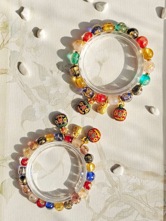 Beijing Temple Style Bracelet | Multi-Gem Gold Sand Glass & Amethyst | Five Blessings "Gold Swallowing Beast" | New Chinese Style - Blissette