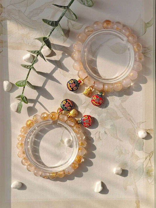 Beijing Temple Style Bracelet | Multi-Gem Gold Sand Glass & Amethyst | Five Blessings "Gold Swallowing Beast" | New Chinese Style - Blissette