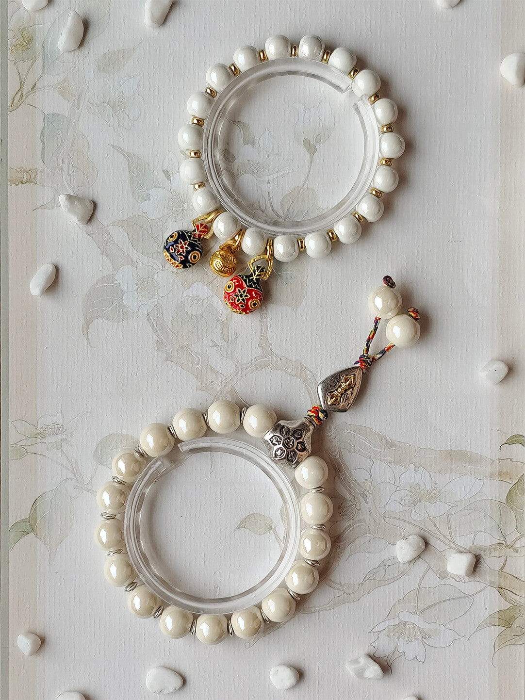 Colorful Pearlescent Porcelain Simple Bracelet, 10mm White Porcelain Beads, Boutique Quality Unisex Single‑Color Ceramic Handcraf