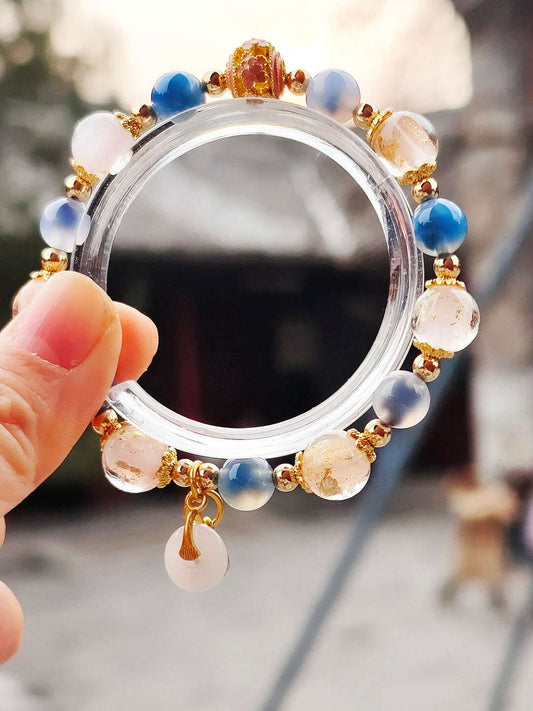 Sugar Heart Agate Half-Sugar Bracelet | Gold Foil Glass Design | Panjiayuan Premium Quality 2026 | New Chinese Style - Blissette
