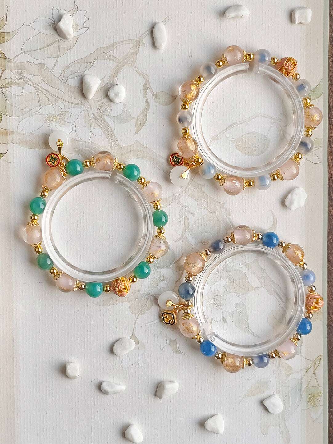 Sugar Heart Agate Half-Sugar Bracelet | Gold Foil Glass Design | Panjiayuan Premium Quality 2026 | New Chinese Style - Blissette