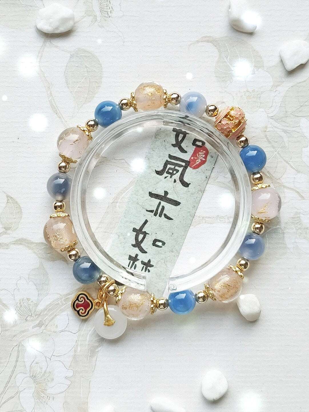 Sugar Heart Agate Half-Sugar Bracelet | Gold Foil Glass Design | Panjiayuan Premium Quality 2026 | New Chinese Style - Blissette
