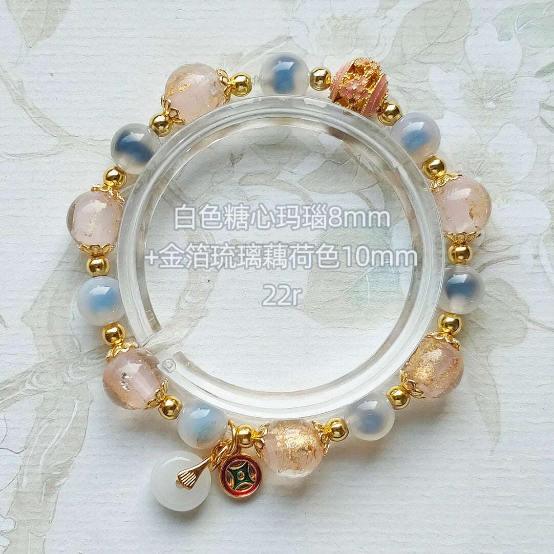 Sugar Heart Agate Half-Sugar Bracelet | Gold Foil Glass Design | Panjiayuan Premium Quality 2026 | New Chinese Style - Blissette