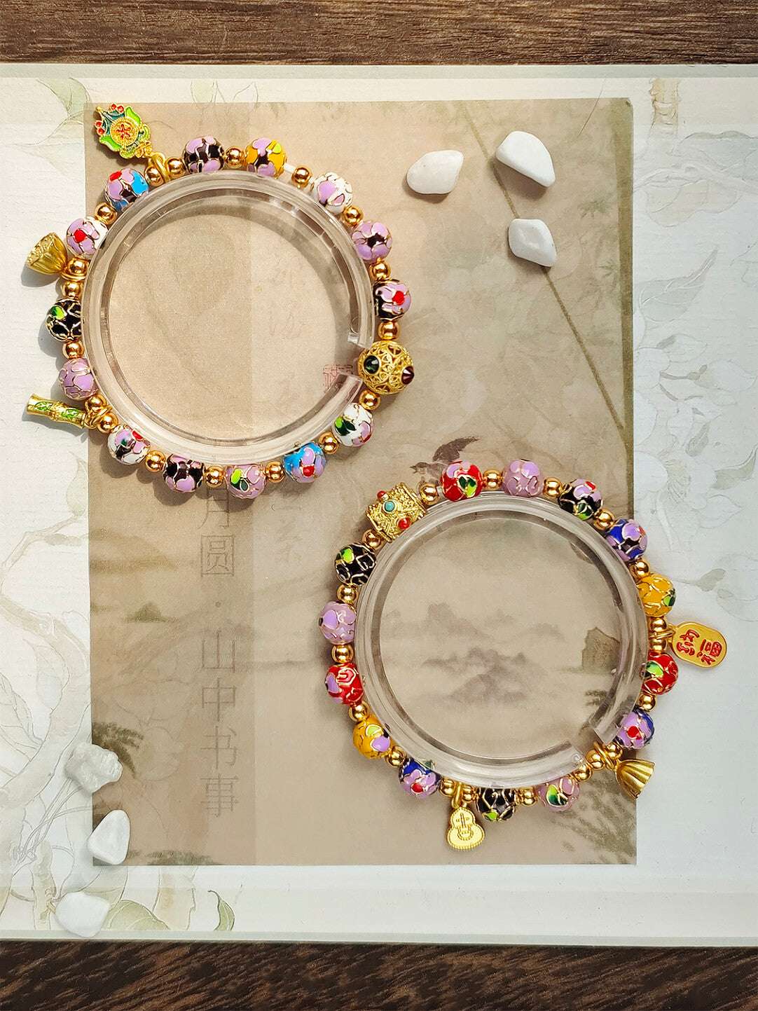 Traditional Beijing Temple Cloisonné Bracelet, 6mm Multicolor "Myriad Flowers" Beads, Copper Base New Chinese Style, Vintage Ethnic Jewelry - Blissette