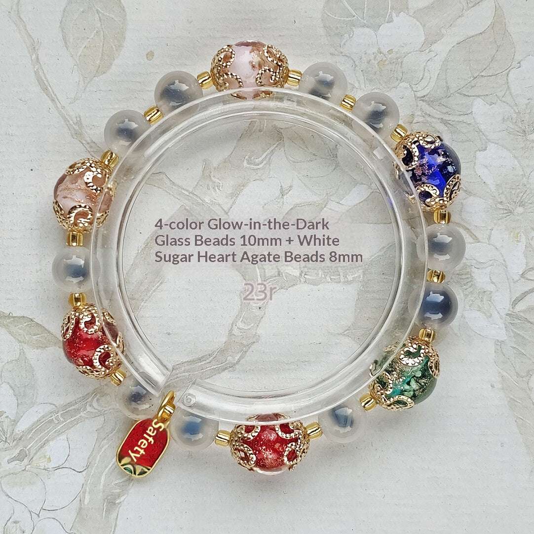 Gold Foil Liuli Glass Luminous Candy Heart Agate Bracelet | Temple Style Semi-Sugar Design | New Chinese Zen Jewelry with Family Charm - Blissette