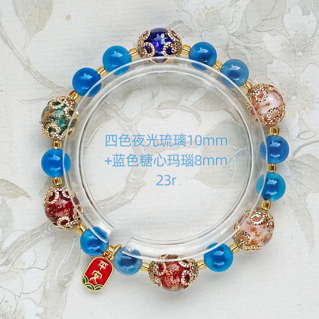 Gold Foil Liuli Glass Luminous Candy Heart Agate Bracelet | Temple Style Semi-Sugar Design | New Chinese Zen Jewelry with Family Charm - Blissette