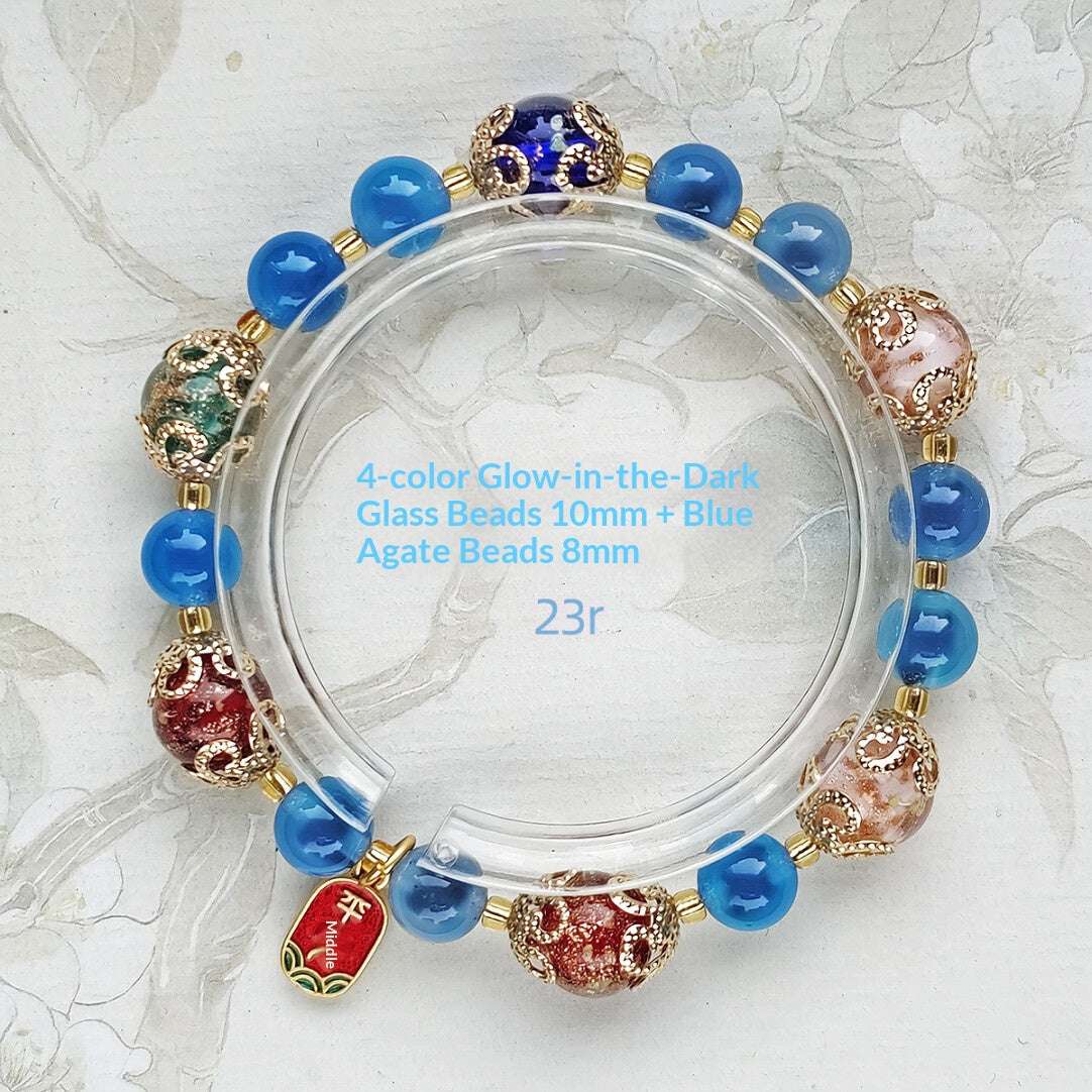 Gold Foil Liuli Glass Luminous Candy Heart Agate Bracelet | Temple Style Semi-Sugar Design | New Chinese Zen Jewelry with Family Charm - Blissette