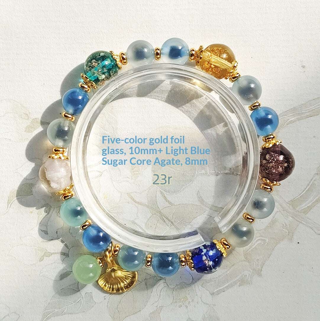 Gold Foil Liuli Glass Luminous Candy Heart Agate Bracelet | Temple Style Semi-Sugar Design | New Chinese Zen Jewelry with Family Charm - Blissette