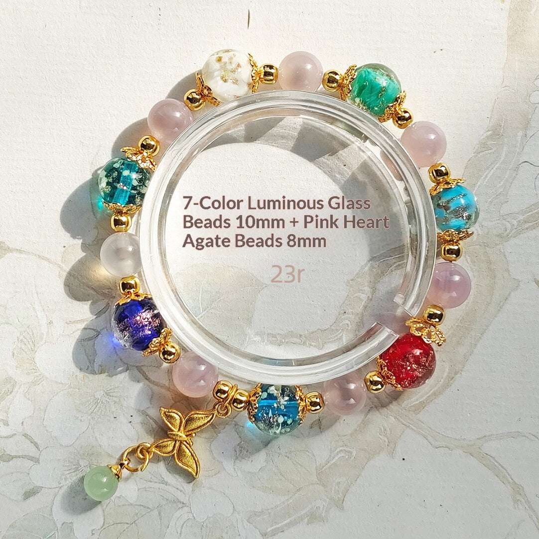 Gold Foil Liuli Glass Luminous Candy Heart Agate Bracelet | Temple Style Semi-Sugar Design | New Chinese Zen Jewelry with Family Charm - Blissette