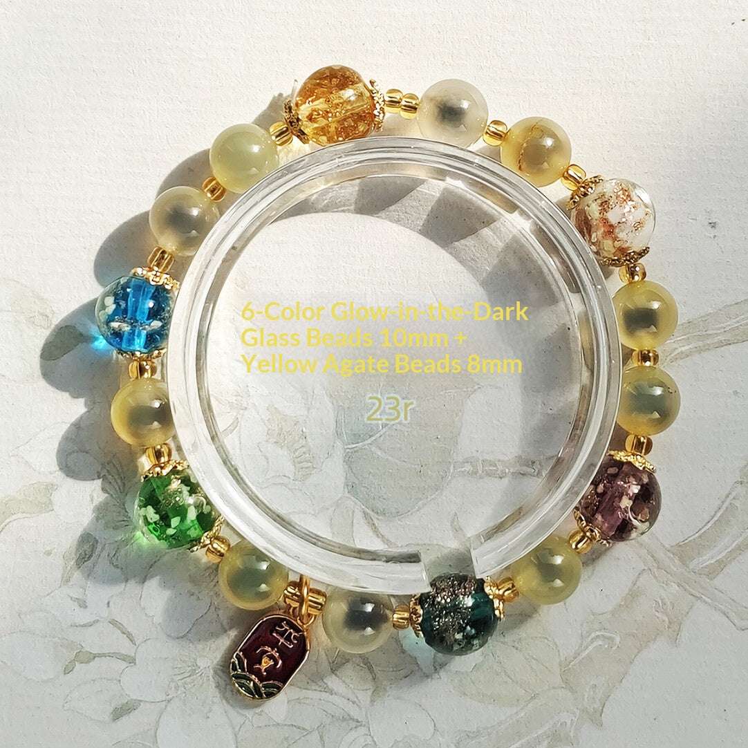 Gold Foil Liuli Glass Luminous Candy Heart Agate Bracelet | Temple Style Semi-Sugar Design | New Chinese Zen Jewelry with Family Charm - Blissette