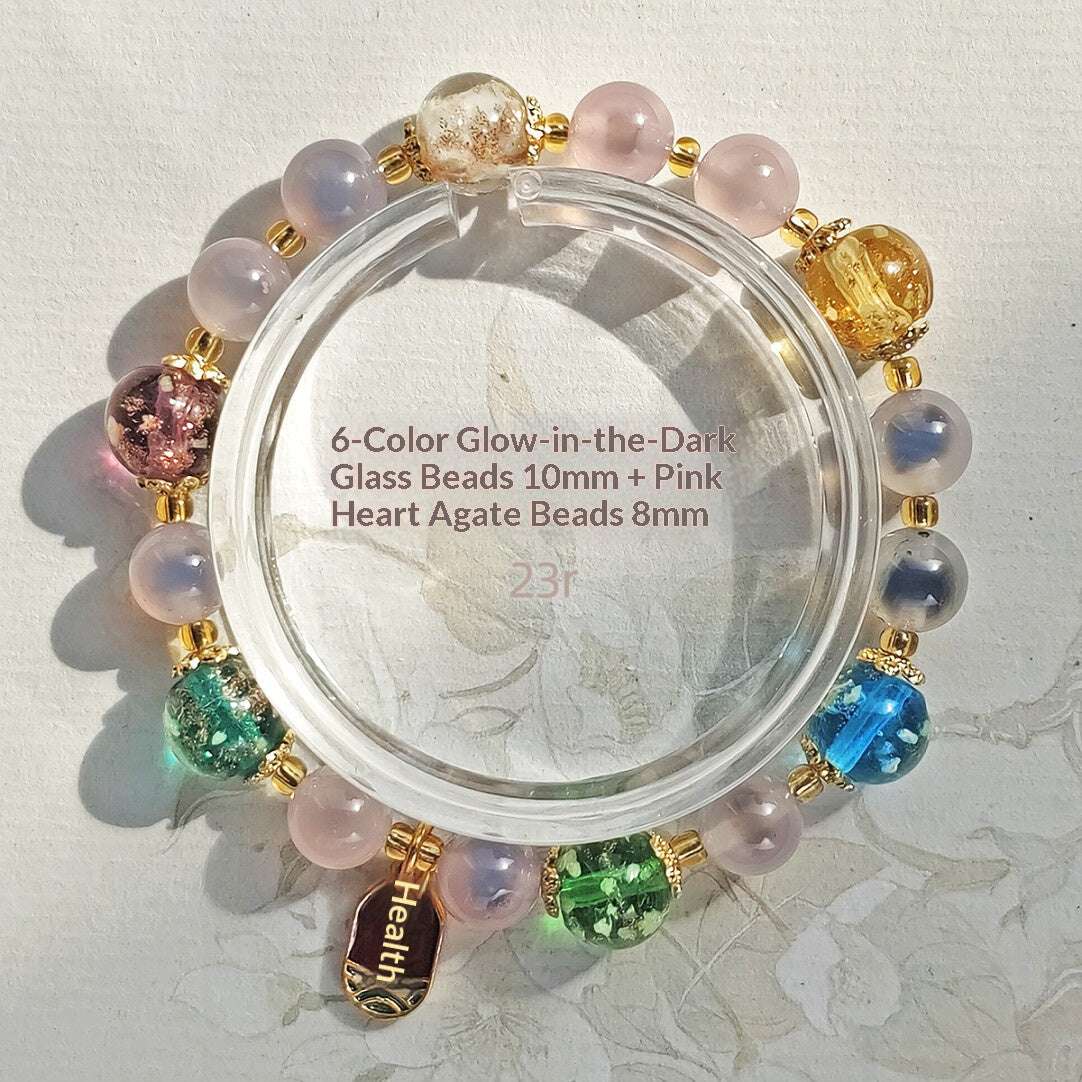 Gold Foil Liuli Glass Luminous Candy Heart Agate Bracelet | Temple Style Semi-Sugar Design | New Chinese Zen Jewelry with Family Charm - Blissette