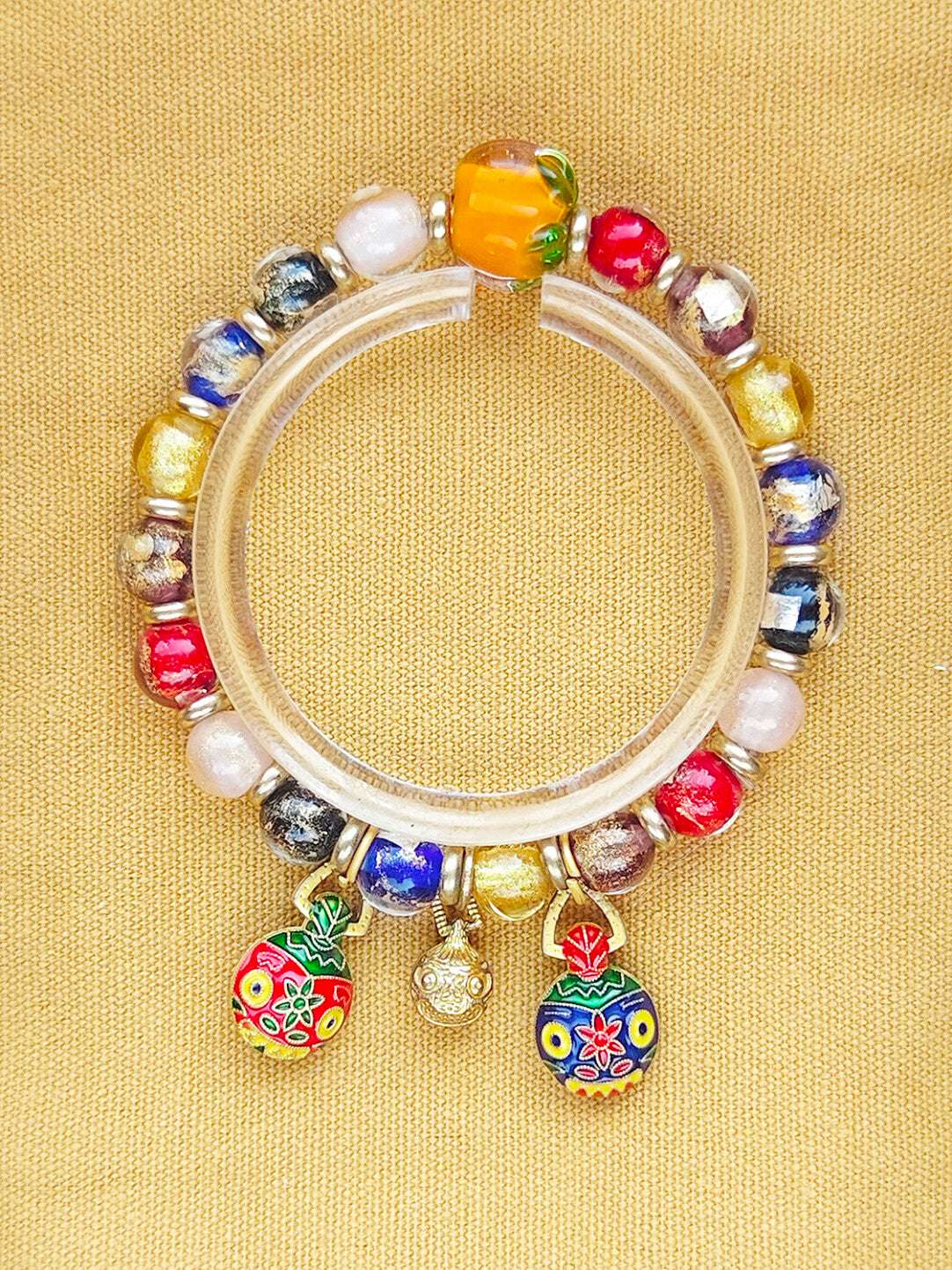 Beijing Temple Style Bracelet | Multi-Gem Gold Sand Glass & Amethyst | Five Blessings "Gold Swallowing Beast" | New Chinese Style - Blissette