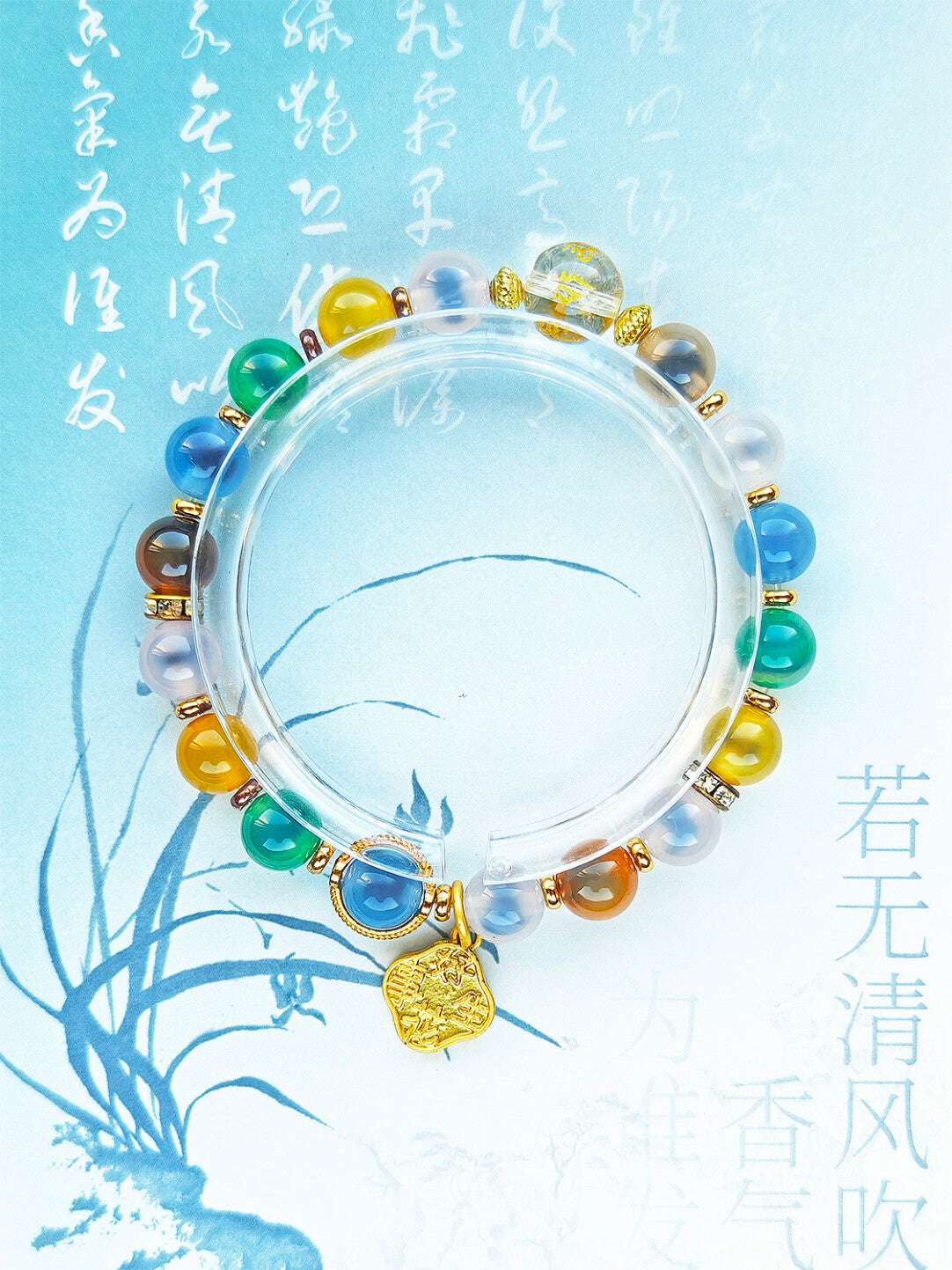 Sugar Heart Agate Bracelet | Half-Sugar Solid Color Small Beads | Beijing Temple Style | Exquisite Classic Design | 8mm Medium Beads, Blue - Blissette