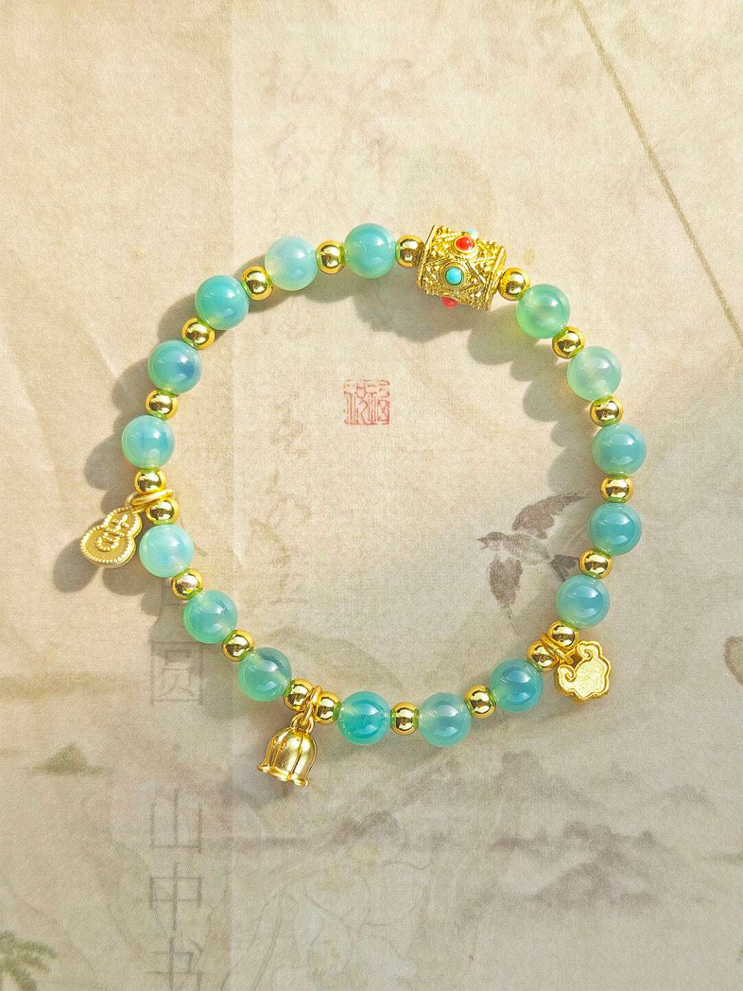 Sugar Heart Agate Bracelet | Half-Sugar Solid Color Small Beads | Beijing Temple Style | Exquisite Classic Design | 8mm Medium Beads, Blue - Blissette