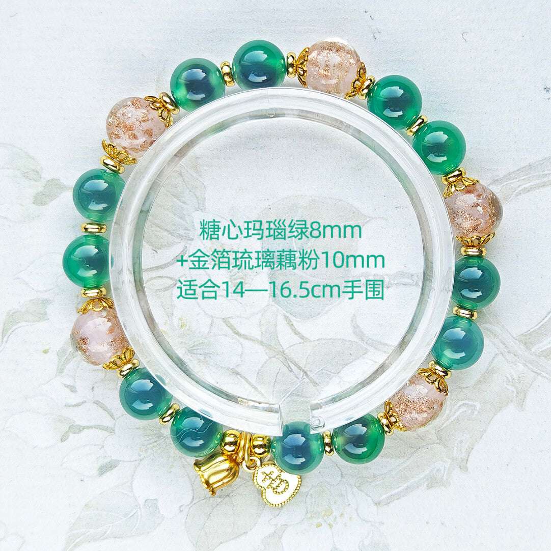 Sugar Heart Agate Half-Sugar Bracelet | Gold Foil Glass Design | Panjiayuan Premium Quality 2026 | New Chinese Style - Blissette