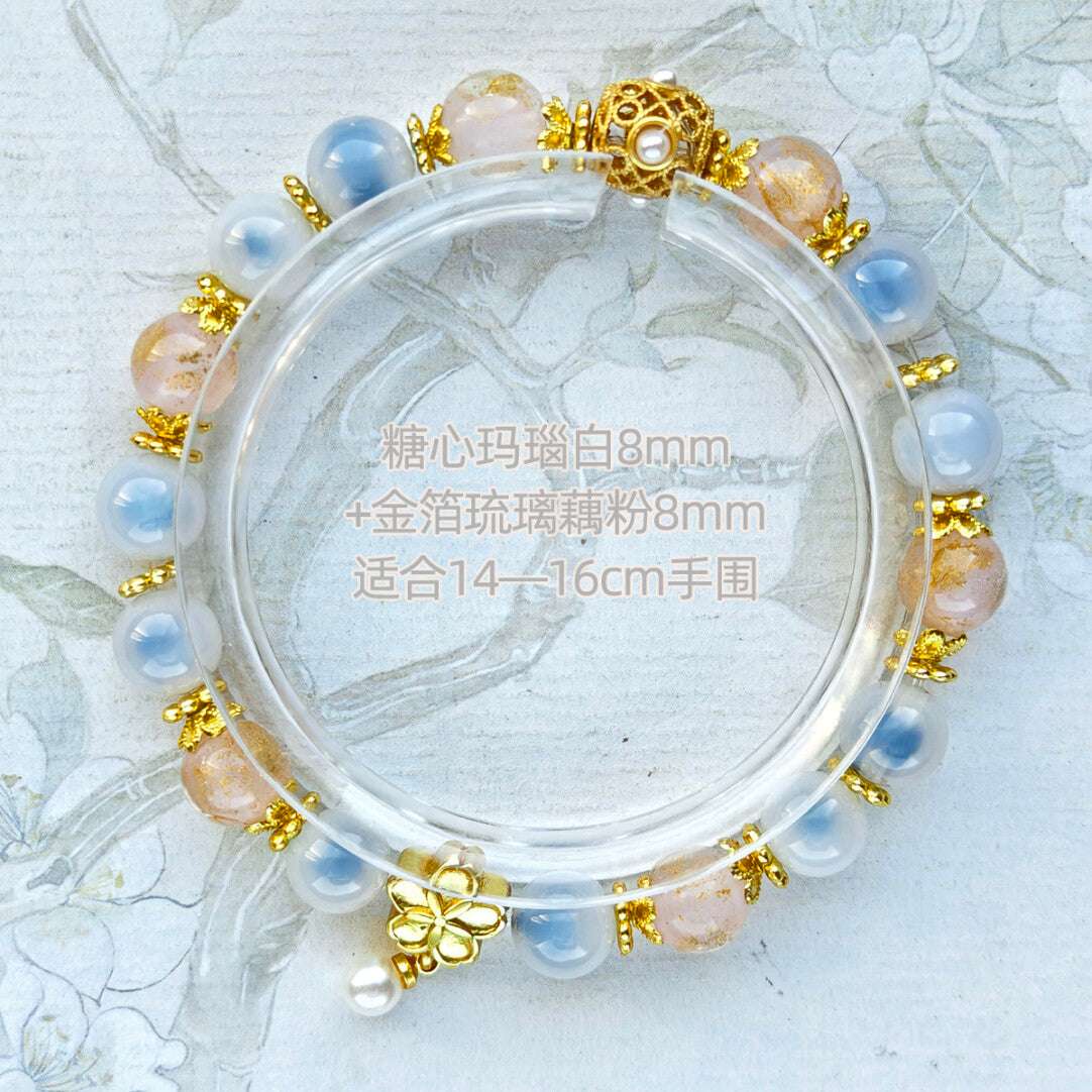 Sugar Heart Agate Half-Sugar Bracelet | Gold Foil Glass Design | Panjiayuan Premium Quality 2026 | New Chinese Style - Blissette