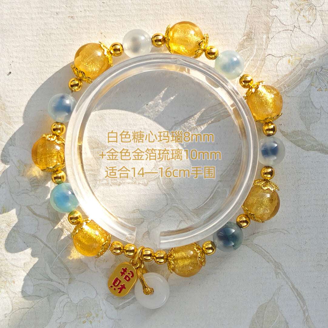 Sugar Heart Agate Half-Sugar Bracelet | Gold Foil Glass Design | Panjiayuan Premium Quality 2026 | New Chinese Style - Blissette