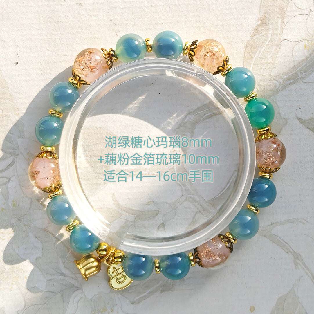 Sugar Heart Agate Half-Sugar Bracelet | Gold Foil Glass Design | Panjiayuan Premium Quality 2026 | New Chinese Style - Blissette