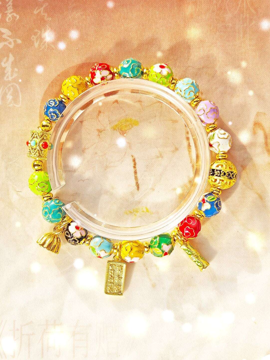 Traditional Beijing Temple Cloisonné Bracelet, 6mm Multicolor "Myriad Flowers" Beads, Copper Base New Chinese Style, Vintage Ethnic Jewelry - Blissette