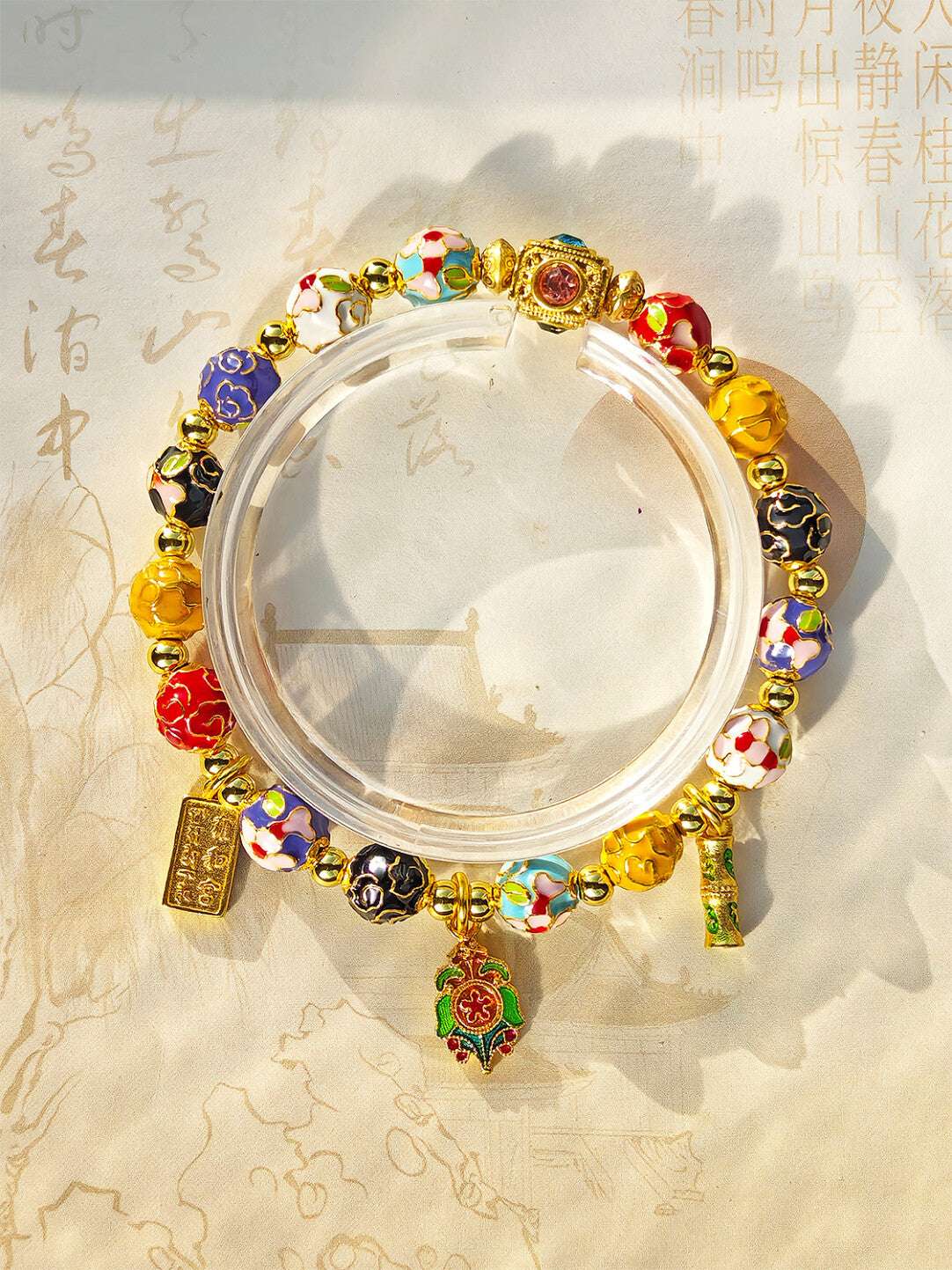 Traditional Beijing Temple Cloisonné Bracelet, 6mm Multicolor "Myriad Flowers" Beads, Copper Base New Chinese Style, Vintage Ethnic Jewelry - Blissette