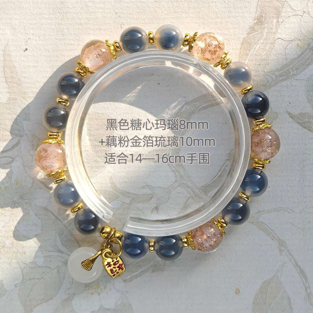 Sugar Heart Agate Half-Sugar Bracelet | Gold Foil Glass Design | Panjiayuan Premium Quality 2026 | New Chinese Style - Blissette