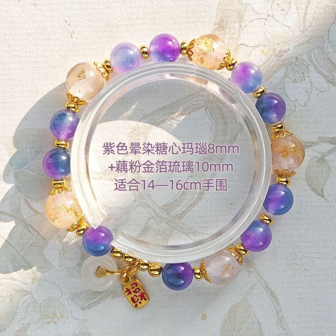 Sugar Heart Agate Half-Sugar Bracelet | Gold Foil Glass Design | Panjiayuan Premium Quality 2026 | New Chinese Style - Blissette