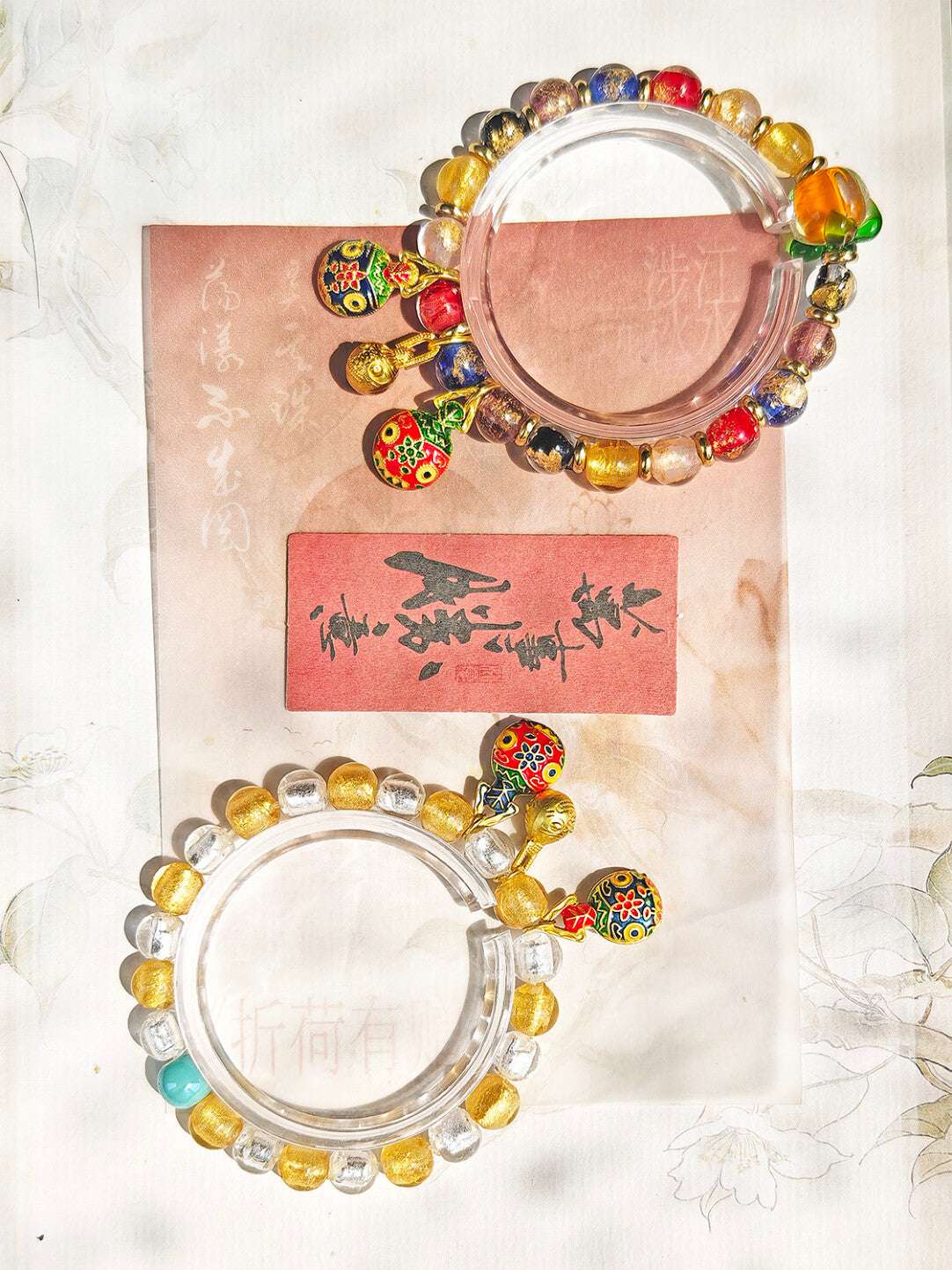 Beijing Temple Style Bracelet | Multi-Gem Gold Sand Glass & Amethyst | Five Blessings "Gold Swallowing Beast" | New Chinese Style - Blissette