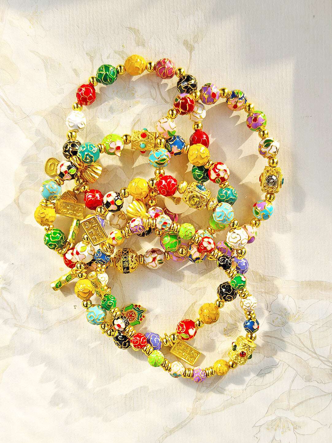 Traditional Beijing Temple Cloisonné Bracelet, 6mm Multicolor "Myriad Flowers" Beads, Copper Base New Chinese Style, Vintage Ethnic Jewelry - Blissette