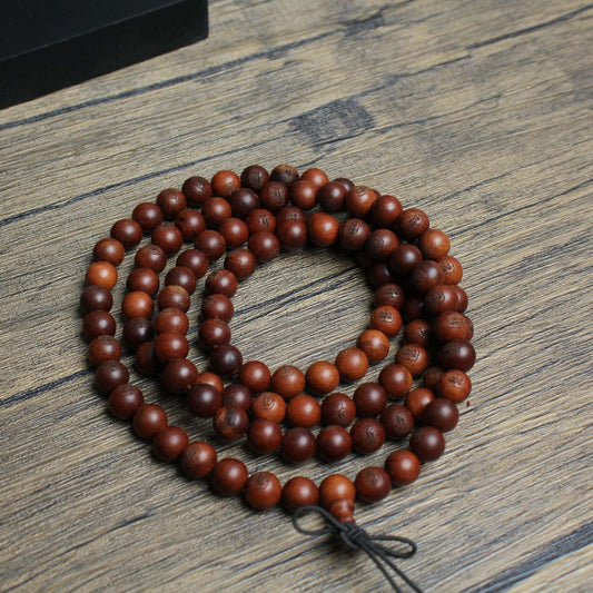 Lightning-Struck Jujube Wood 108-Bead Mala | 8mm Hand-Carved Mantra Beads for Spiritual Balance & Cultural Significance - undefined