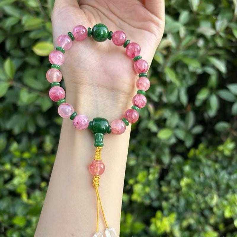 18-Bead Pink Chalcedony Bracelet | Temple-Inspired Design for Positive Energy & Romantic Charm - Blissette