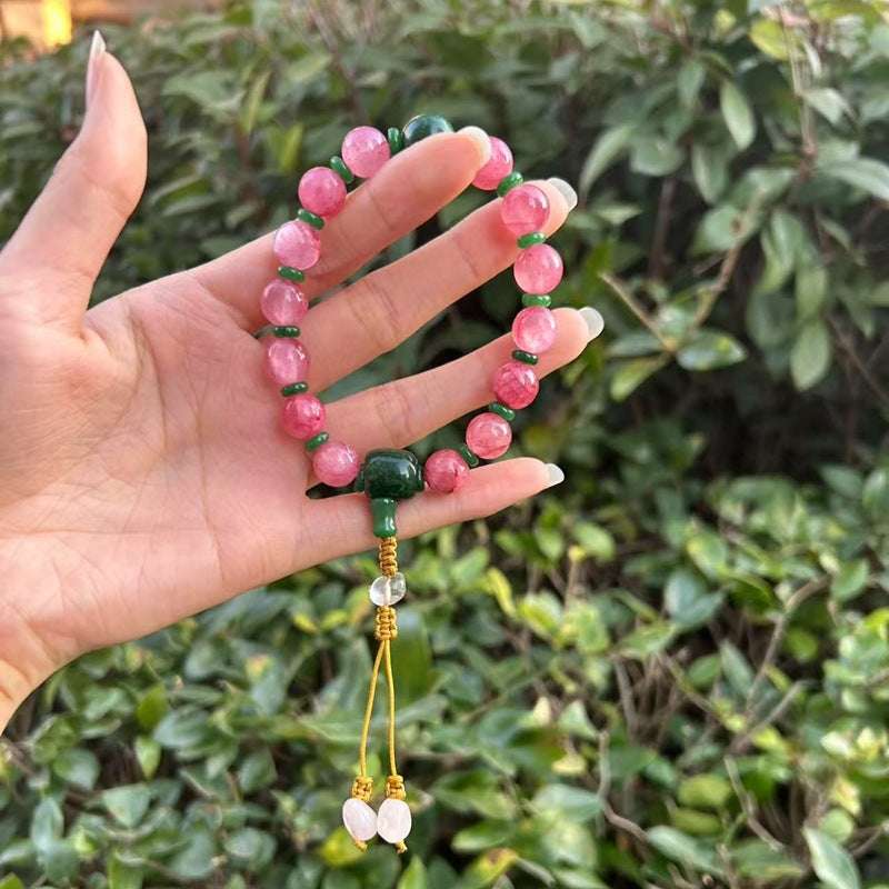 18-Bead Pink Chalcedony Bracelet | Temple-Inspired Design for Positive Energy & Romantic Charm - Blissette
