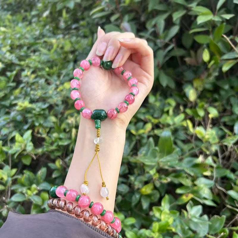 18-Bead Pink Chalcedony Bracelet | Temple-Inspired Design for Positive Energy & Romantic Charm - Blissette