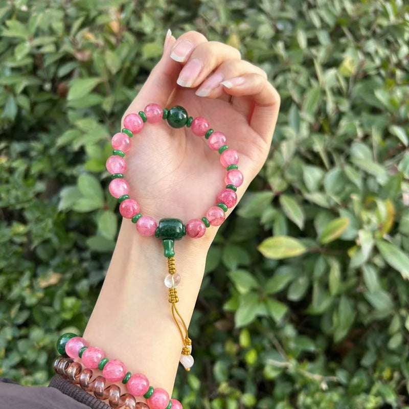 18-Bead Pink Chalcedony Bracelet | Temple-Inspired Design for Positive Energy & Romantic Charm - Blissette
