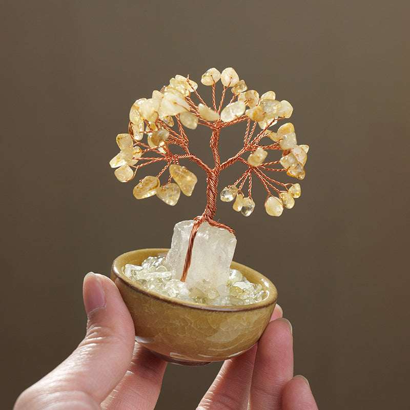 Crystal Money Tree Ornament | Handmade Gemstone Tree for Positive Energy & Good Luck (7 Colours)