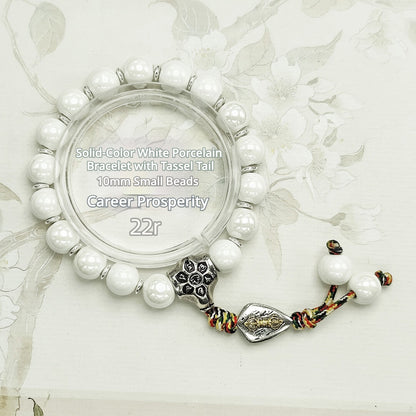 Colorful Pearlescent Porcelain Simple Bracelet, 10mm White Porcelain Beads, Boutique Quality Unisex Single‑Color Ceramic Handcraf