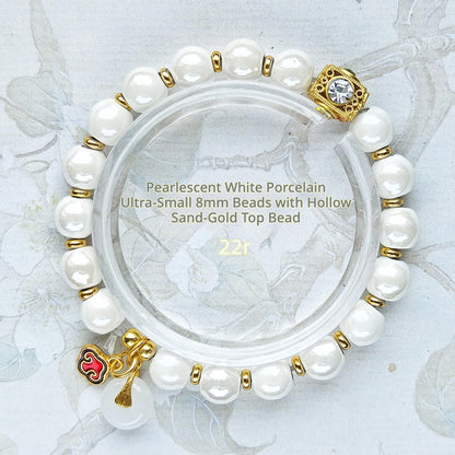 Colorful Pearlescent Porcelain Simple Bracelet, 10mm White Porcelain Beads, Boutique Quality Unisex Single‑Color Ceramic Handcraf