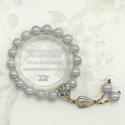 Colorful Pearlescent Porcelain Simple Bracelet, 10mm White Porcelain Beads, Boutique Quality Unisex Single‑Color Ceramic Handcraf