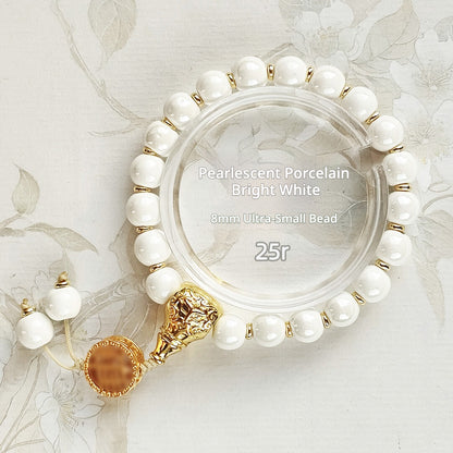 Colorful Pearlescent Porcelain Simple Bracelet, 10mm White Porcelain Beads, Boutique Quality Unisex Single‑Color Ceramic Handcraf