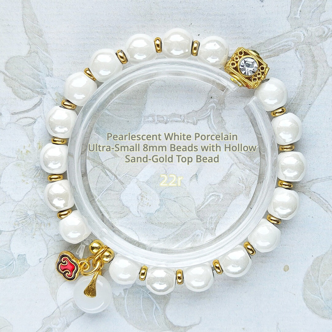 Colorful Pearlescent Porcelain Simple Bracelet, 10mm White Porcelain Beads, Boutique Quality Unisex Single‑Color Ceramic Handcraf