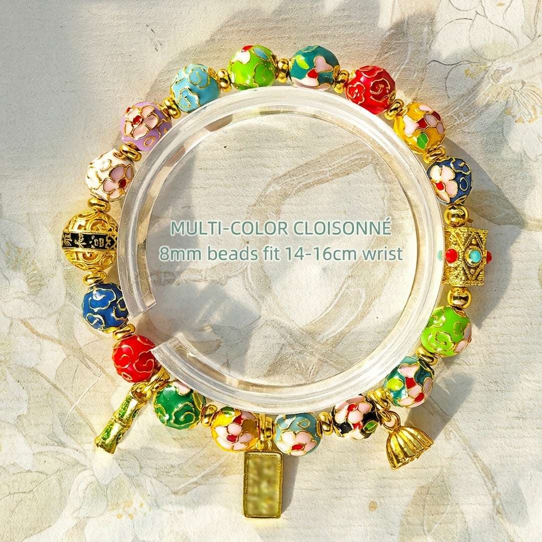 Traditional Beijing Temple Cloisonné Bracelet, 6mm Multicolor "Myriad Flowers" Beads, Copper Base New Chinese Style, Vintage Ethnic Jewelry - Blissette