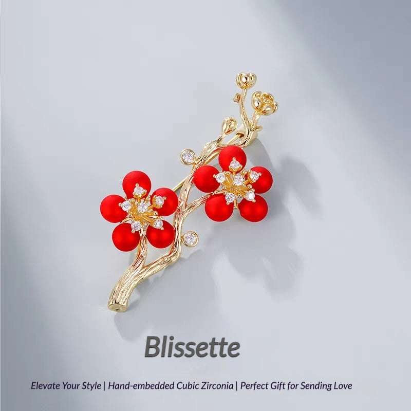Red Plum Blossom Brooch | Palace-Inspired Floral Design for Positive Energy & Resilience - Blissette