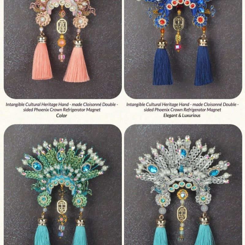 Ancient Chinese Opera Phoenix Coronet & Bridal Headdress Fridge Magnets, Peking Opera Facial Mask Cultural Souvenirs from Beijing Museum, Travel Magnetic Refrigerator Decor Gifts